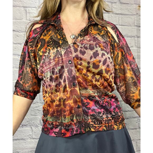 BONGO Tops - Vintage Y2K Trashy 2000's Mobwife Sheer Leopard Print Blouse